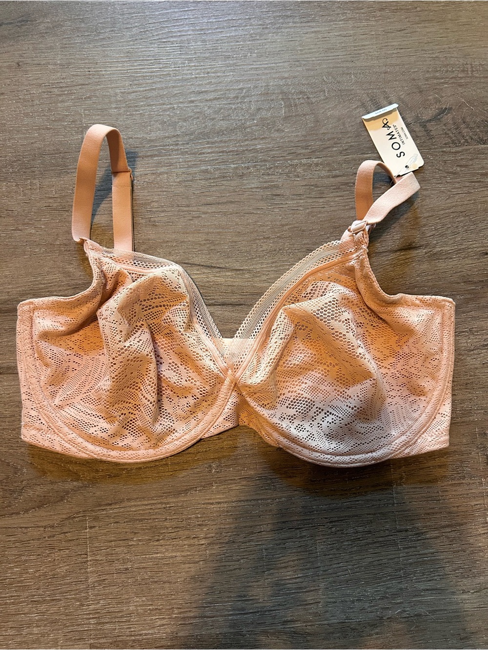Soma Bra Womens 34DDD Beige Unlined Lace Underwire Floral Balconette